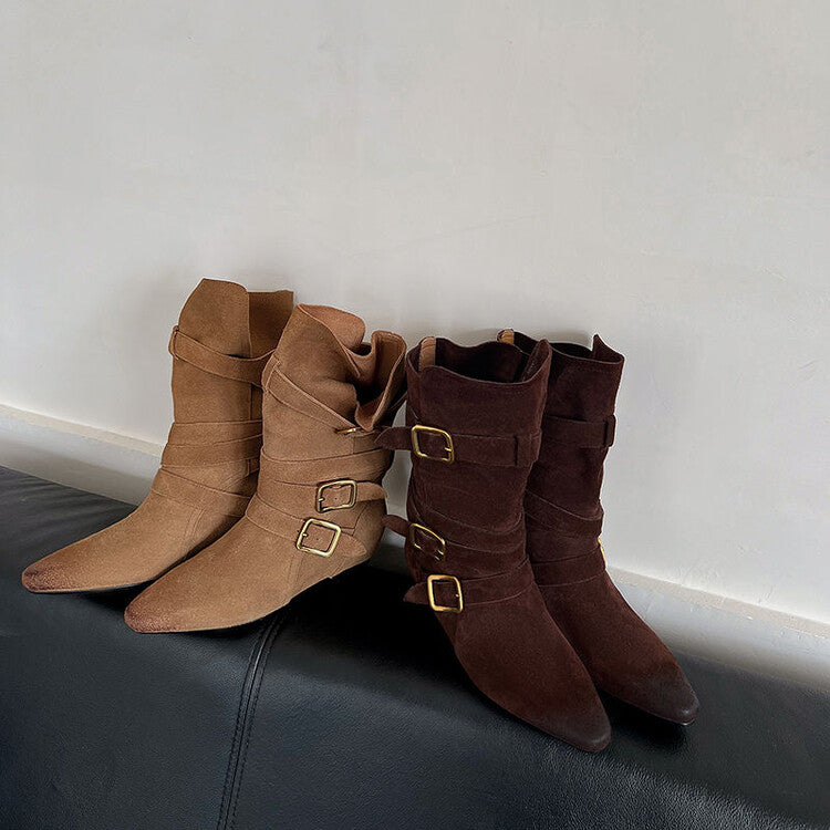 Karin Luna Cow Leather Small Square Toe Belt Buckle Fashion Boots