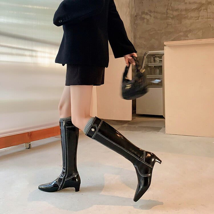 Karin Luna In Stock Spot Goods  Vintage Open Stitch Small Square Toe High Heel Side Zipper Riding Boots