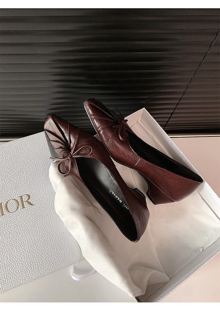 Karin Luna French Style Wrinkled Square Toe Height-Increasing Flats