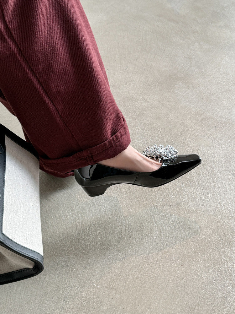 Karin Luna In Stock Spot Goods Exquisite Fireworks Buckle Small Square Toe Chunky Heel Commuter Shoes