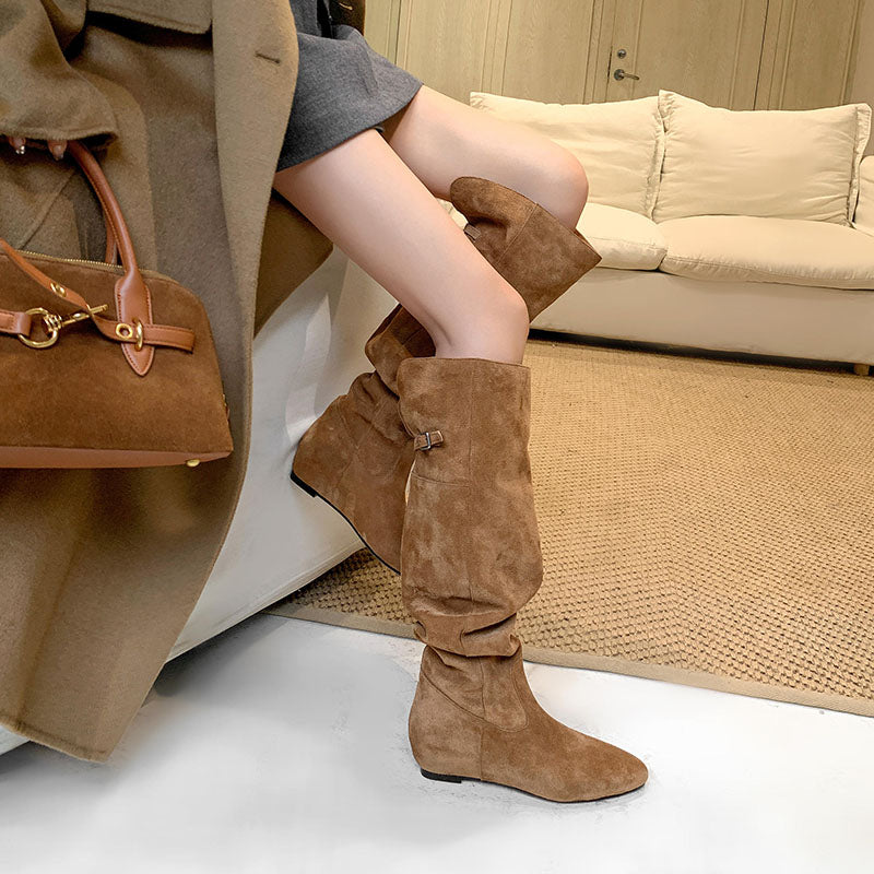 Karin Luna In Stock Spot Goods Vintage Cowhide Leather Two-Way Wear Pointed Toe Height-Increasing Long Boots