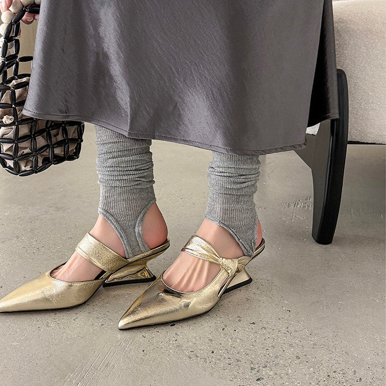 Karin Luna In Stock Spot Goods  Pointed Toe Irregular Heel Elegant Retro Strap Slippers