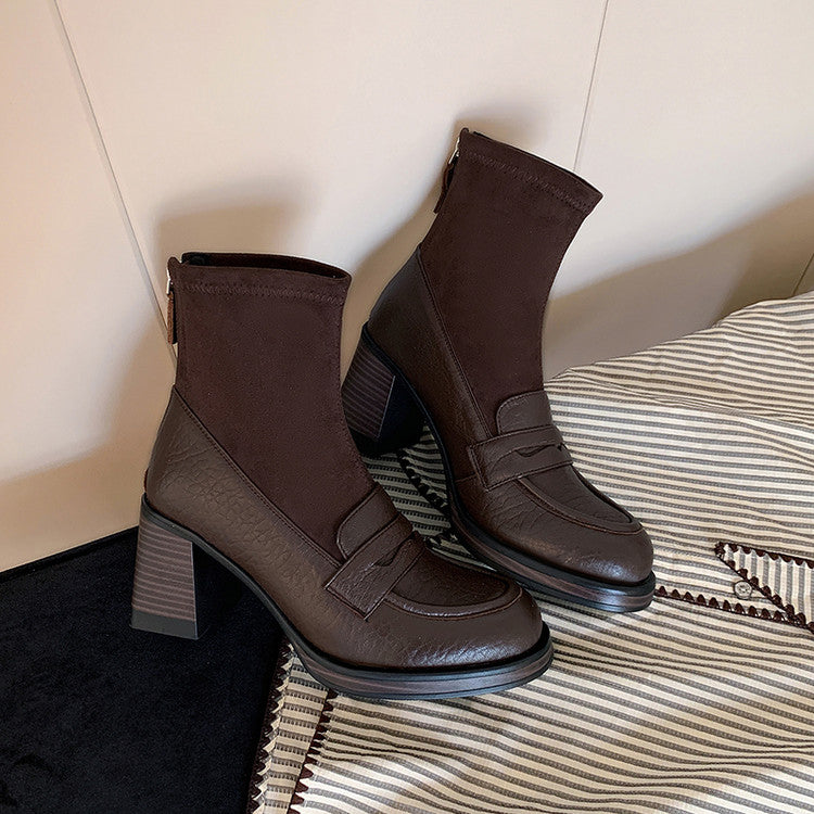 Karin Luna Hot-Selling Element Round Toe Elephant Pattern Elastic Thick Heel Short Boots