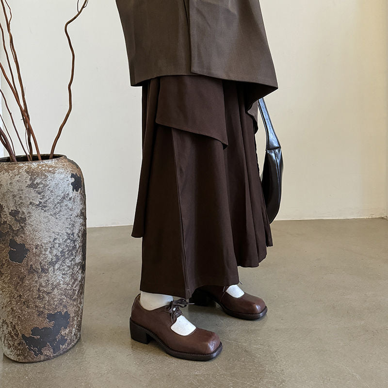 Karin Luna In Stock Spot Goods   Full leather inside and out Vegetable Tanned Hand-Grabbed Sheepskin Square-Toed Chunky Heel Single Shoes