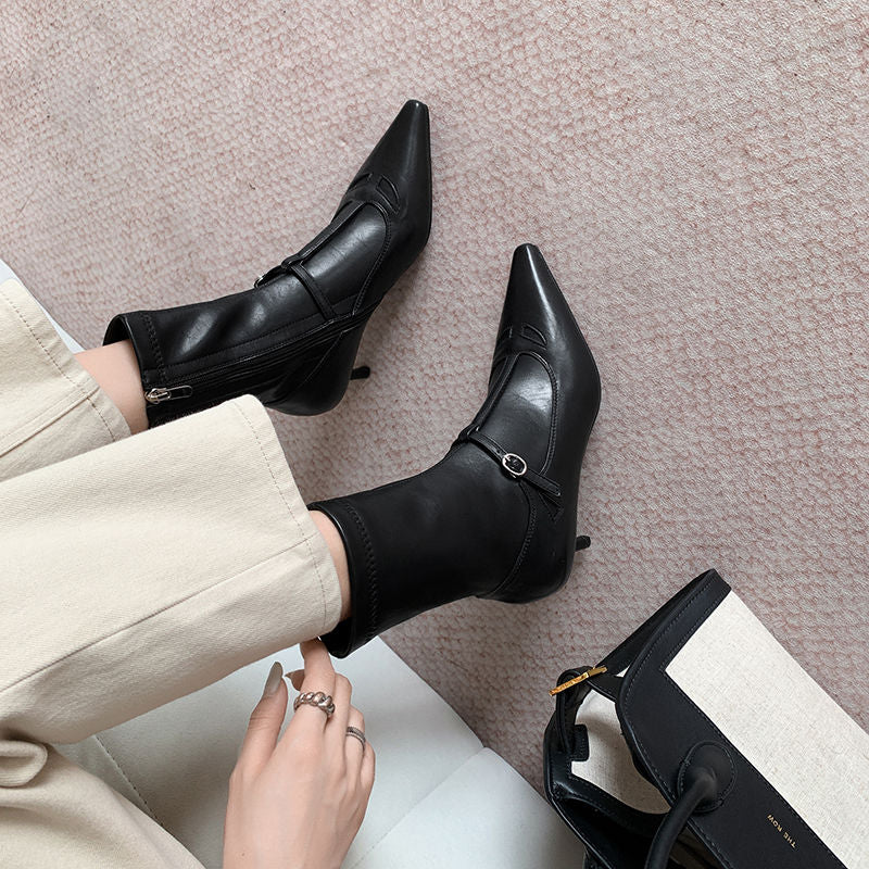 Karin Luna In Stock Spot Goods Elegant Stiletto Pointed Toe Side Zipper Short Boots