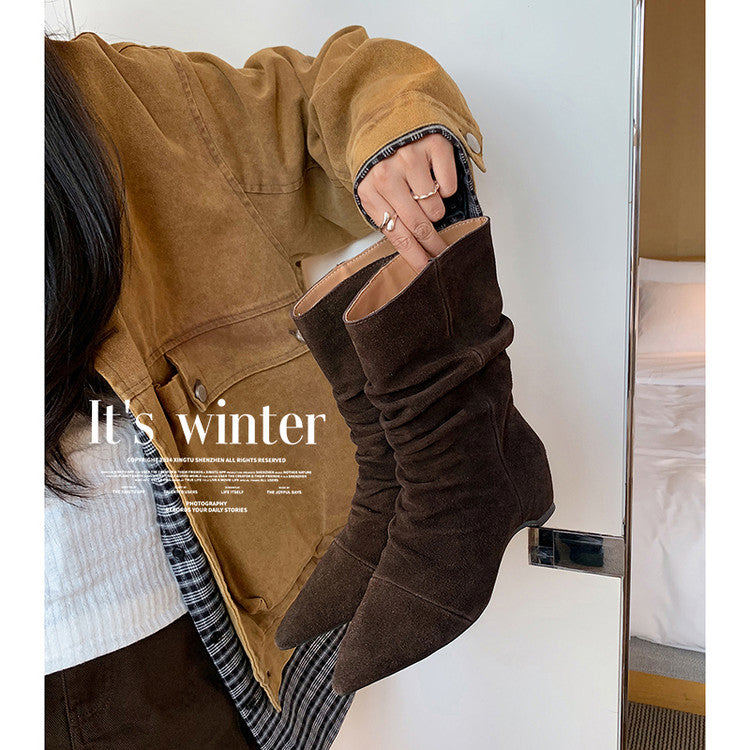 Karin Luna Data Hot-Selling Pointed Toe Slouchy Matte Western Short Boots