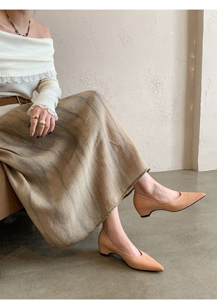 Karin Luna Full Layer Inside and Out~Basic Versatile Retro French Pointed Toe Irregular Heel Single Shoes