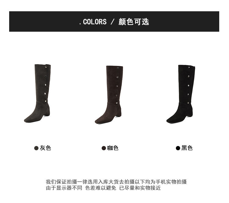 Karin Luna Bestseller Hot-Selling Hidden Buckle Lazy Style Square-Toe Height-Increasing Suede Western Boots