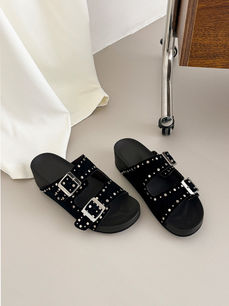 Karin Luna In Stock Spot Goods Casual Thick-Soled Belt Buckle Slippers