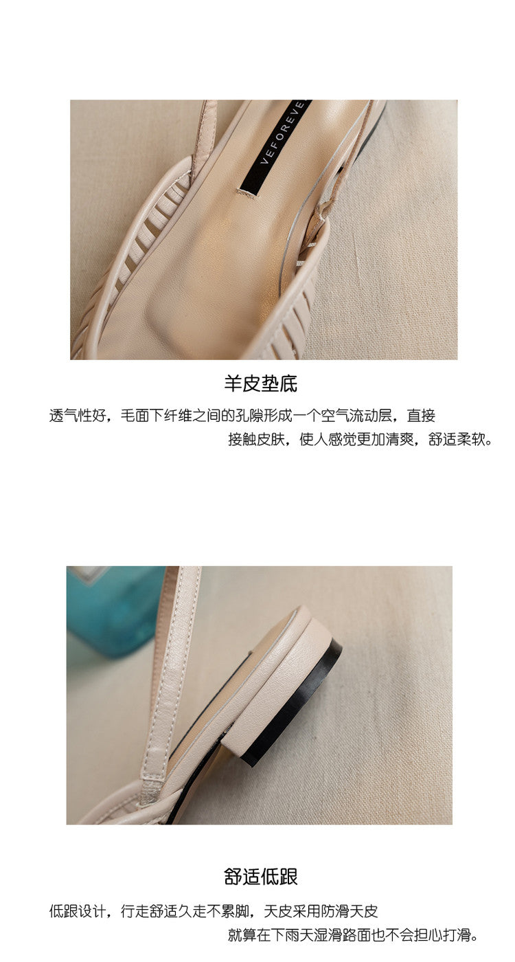 Karin Luna Bestseller Spot Goods French Retro Style Thin Strap Flat Heel Closed Toe Slippers