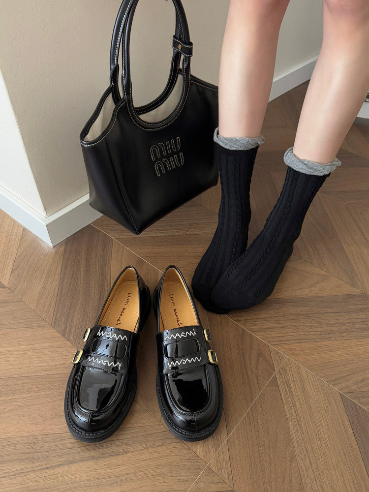 Karin Luna In Stock Spot Goods  Retro Style Slip-On Metal Buckle Loafers