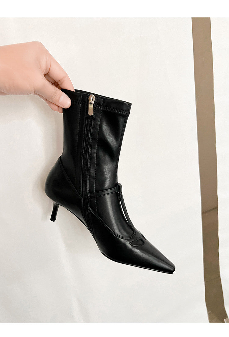 Karin Luna In Stock Spot Goods Elegant Stiletto Pointed Toe Side Zipper Short Boots