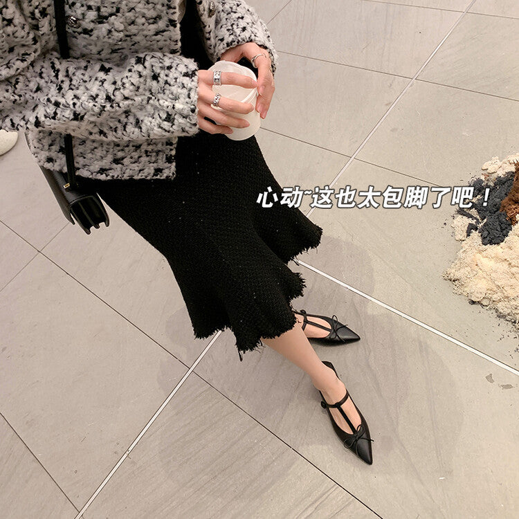 Karin Luna is a perfect Korean drama heroine~French Retro Style Full leather inside and out Pointed Bowknot