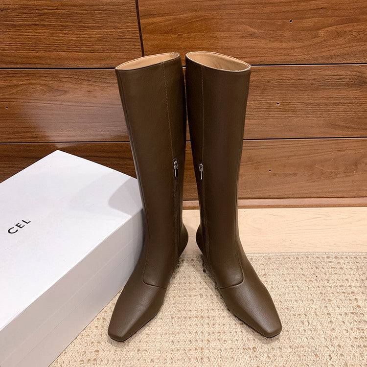 Karin Luna In Stock Spot Goods   Small Square Toe Thin Heel Elegant Slimming Long Boots