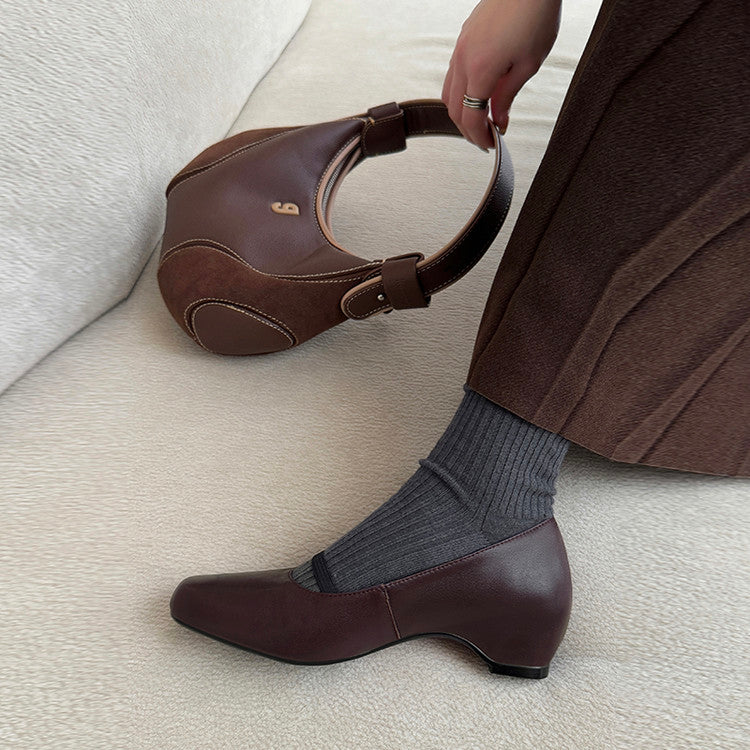 Karin Luna In Stock Spot Goods    Retro Elastic Band Chunky Heel Single Shoes