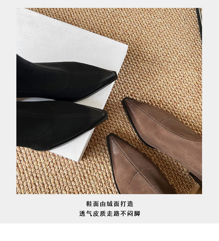 Karin Luna In Stock In Stock Elastic Slim Pointed Toe Chunky Heel Basic Ankle Boots
