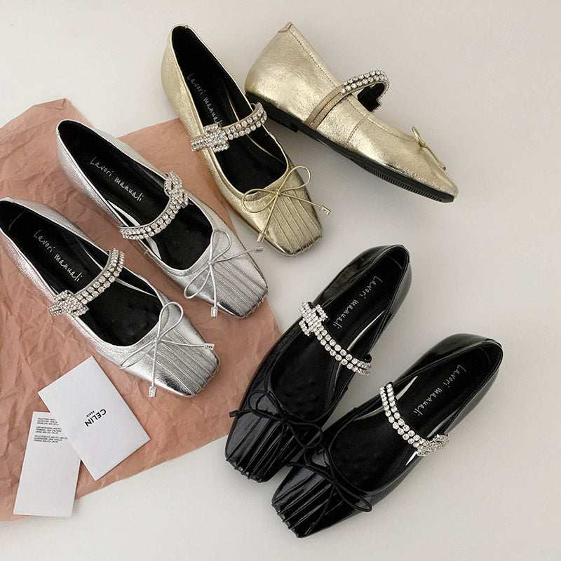 Karin Luna In Stock Spot Goods  Vintage Sweet Rhinestone One-Strap Granny Flats