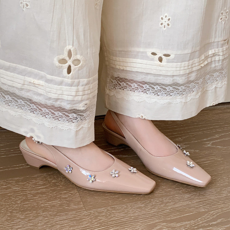 Karin Luna In Stock  Spot Goods  Rhinestone Small Square Toe Closed-Toe Sandals