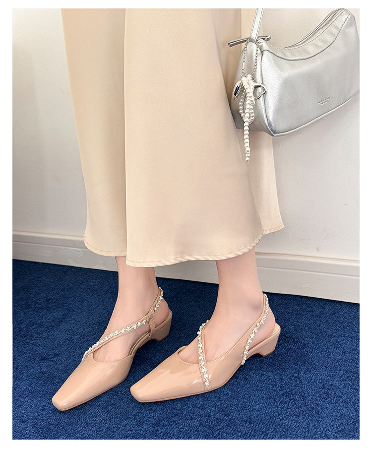 Karin Luna In Stock In Stock  Fresh Summer Vibes  Rhinestone Small Square Toe Elegant Closed-Toe Sandals
