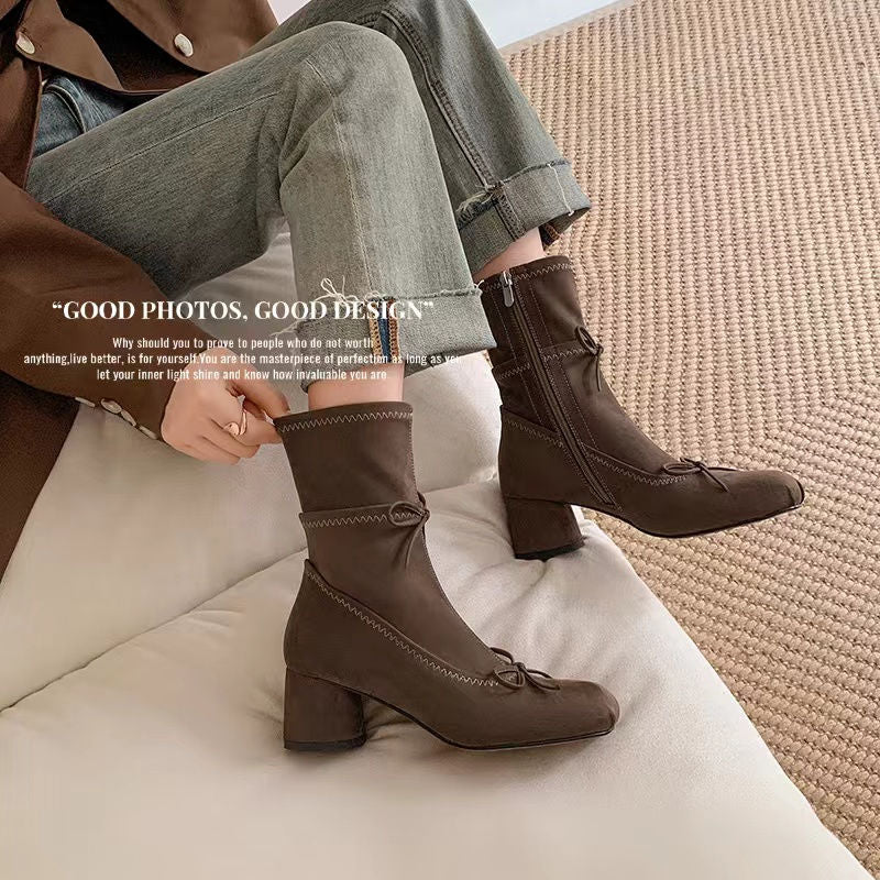 Karin Luna In Stock Spot Goods Hot-Selling Sweet Standard Bow Round-Toe Slim Short Boots