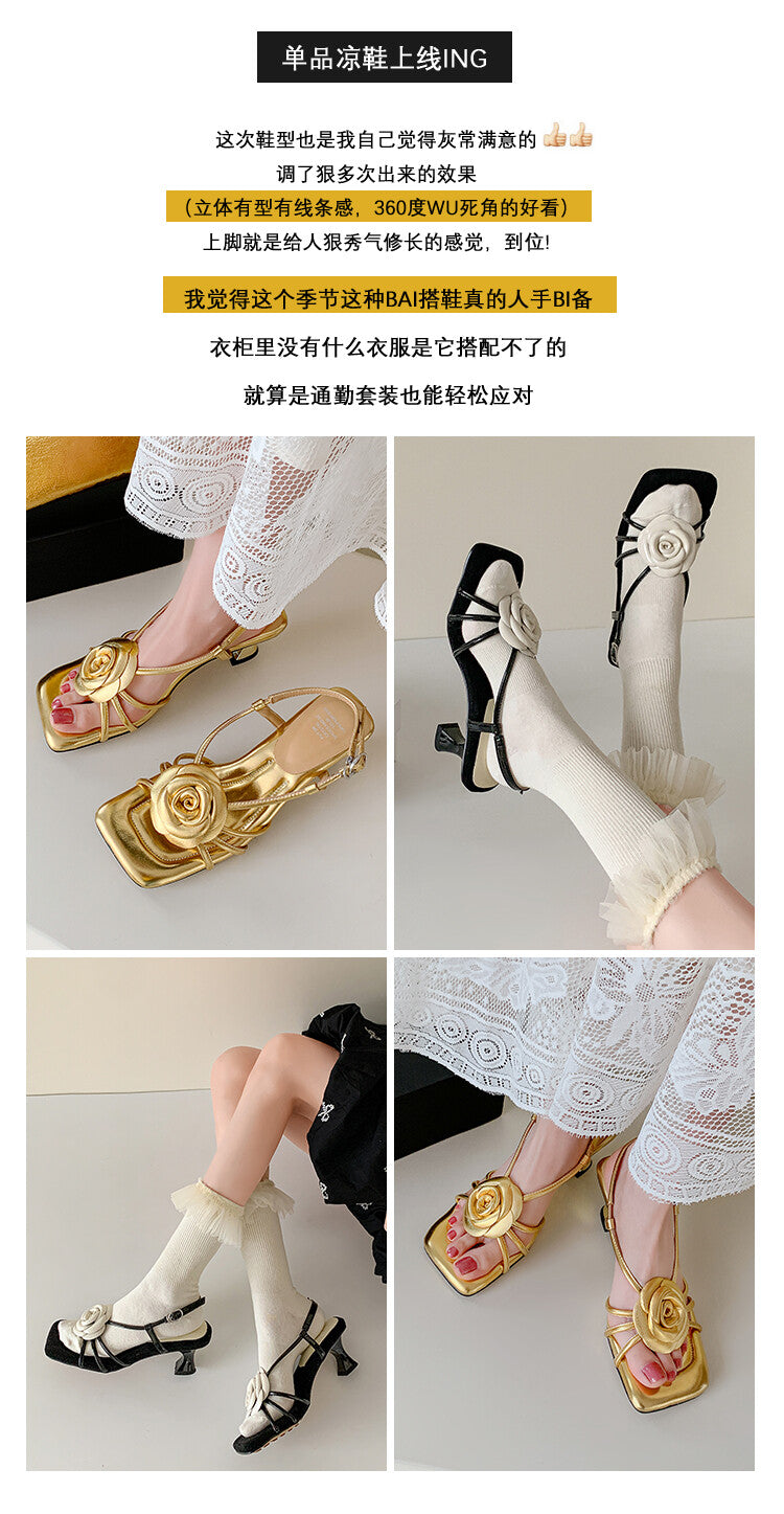 Karin Luna Exquisite Camellia ~French Retro Open-Toe Sandals