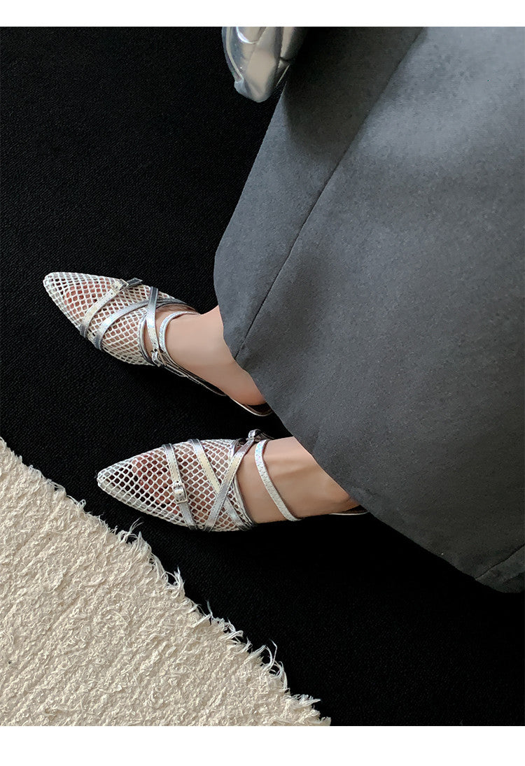 Karin Luna In Stock  Spot Goods  Mesh Series Elegant Closed-Toe Belt Buckle Slippers