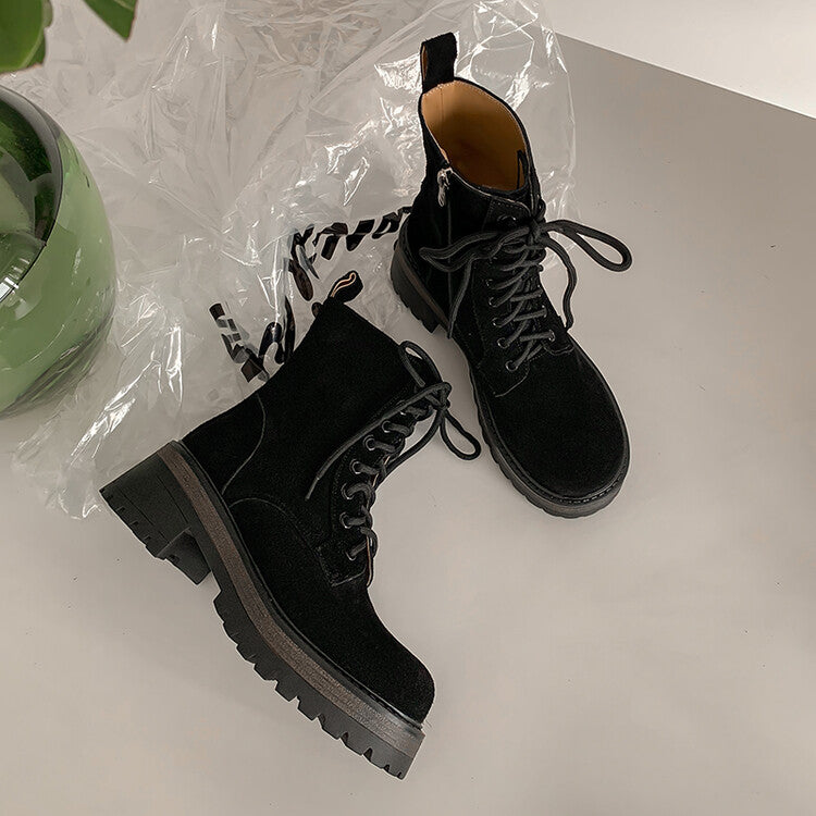 Karin Luna In Stock Spot Goods   Vintage Cowhide Leather Classic Versatile Popular Lace-up Thick Martin Boots