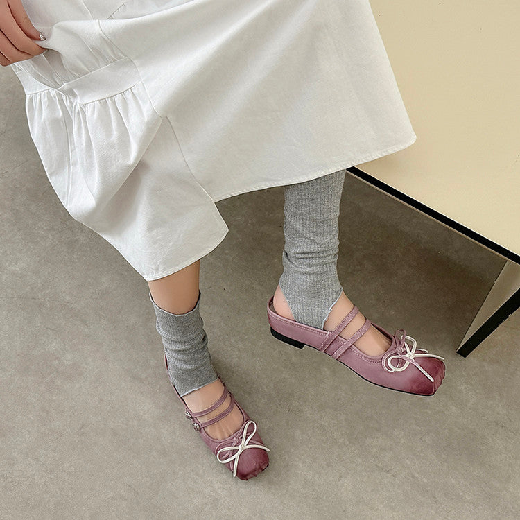 Karin Luna In Stock In Stock   Summer New Sweet Bowknot Color Block Square Toe Height-Increasing Slippers