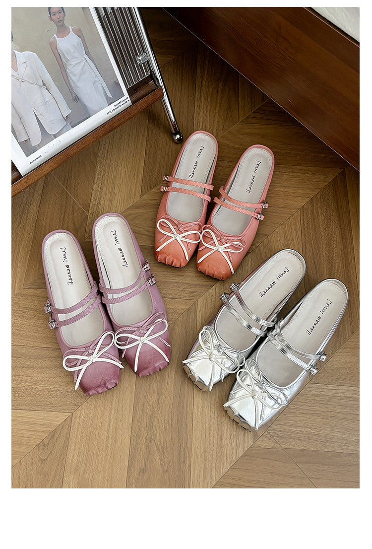 Karin Luna In Stock In Stock   Summer New Sweet Bowknot Color Block Square Toe Height-Increasing Slippers