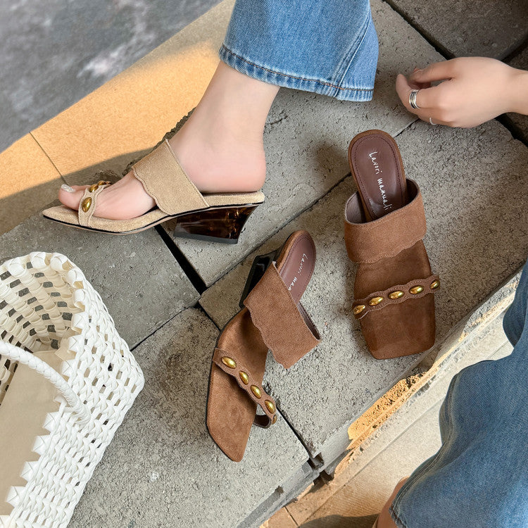 Karin Luna Hot-Selling Element Amber Heel~Spot Goods Spot Goods  Vacation Style One-Strap Amber Irregular Heel Slippers