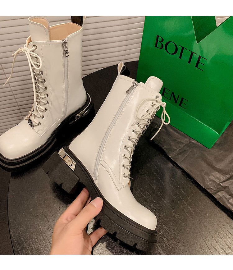 Karin Luna In Stock Spot Goods Lace-up casual metal decorative thick-soled Martin boots