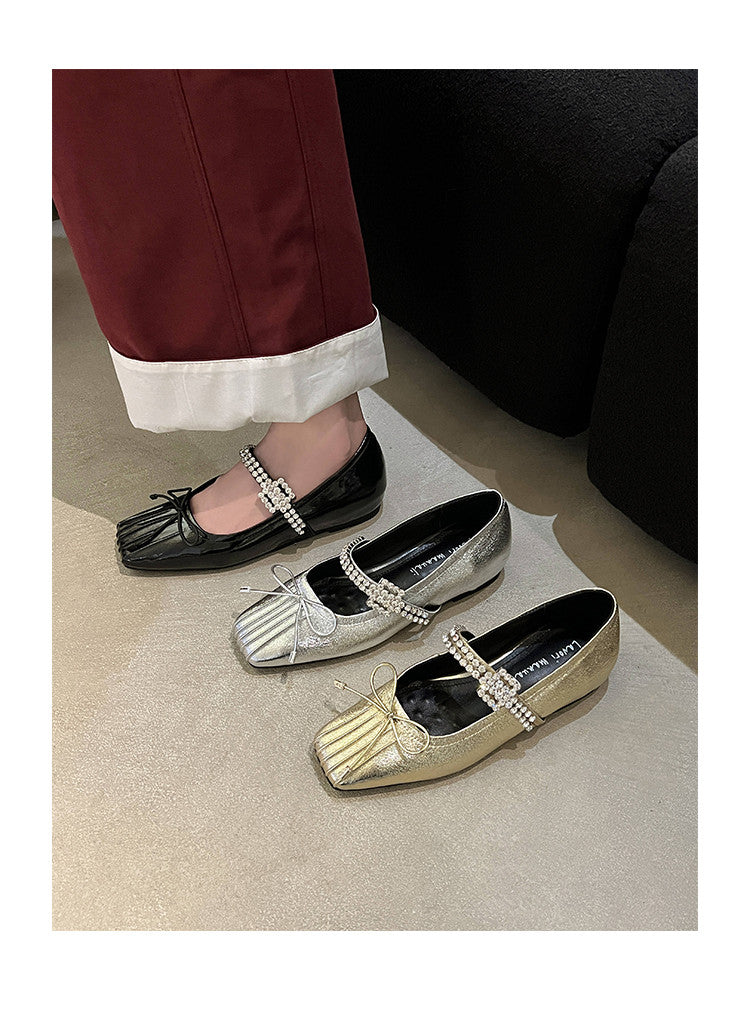 Karin Luna In Stock Spot Goods  Vintage Sweet Rhinestone One-Strap Granny Flats