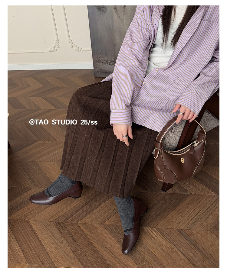 Karin Luna In Stock Spot Goods    Retro Elastic Band Chunky Heel Single Shoes