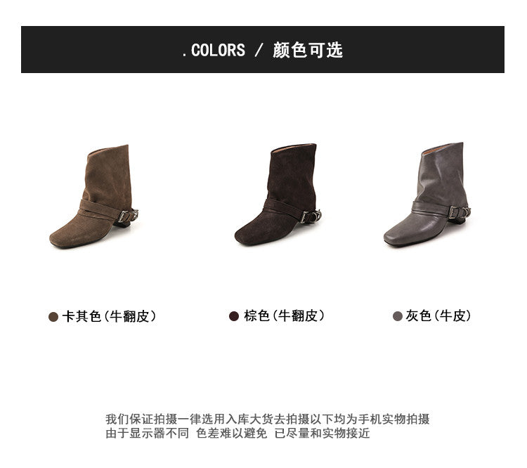 Karin Luna Data Hot Item Square Toe Hidden Wedge Belt Buckle Suede Ankle Boots