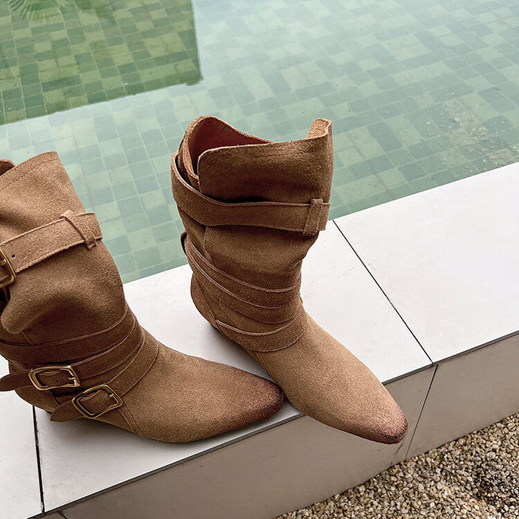 Karin Luna Cow Leather Small Square Toe Belt Buckle Fashion Boots