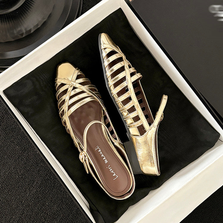 Karin Luna In Stock Spot Goods   French Retro Hollow Small Square Toe One-Strap Slippers