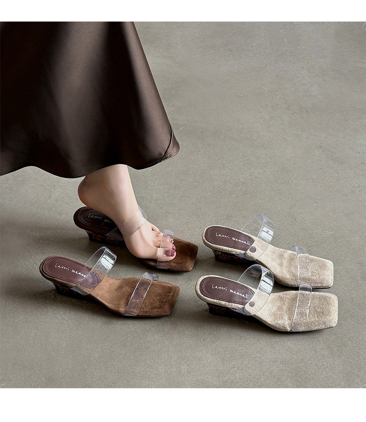 Karin Luna Hot-Selling Amber Element~Spot Goods Spot Goods Transparent tpu   Minimalist Square-Toed One-Strap Slippers