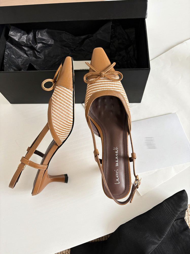 Karin Luna In Stock Spot Goods Braided Style Elegant Thin Heel Pointed Toe Closed-Toe Sandals
