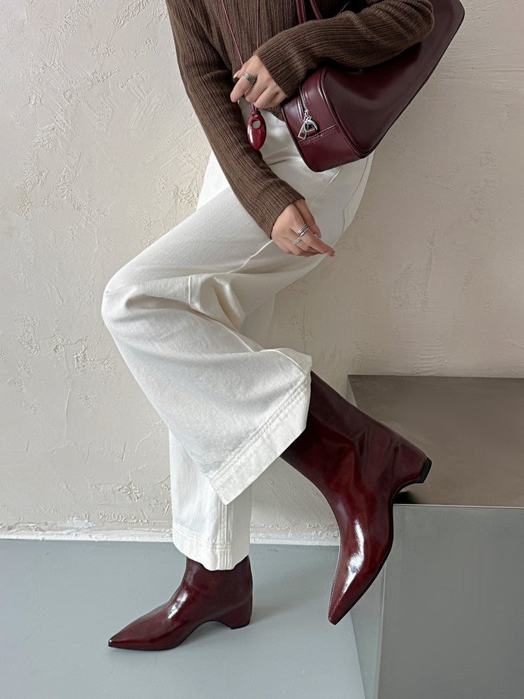 Karin Luna Elegant Pointed Toe Hidden Wedge Short Boots