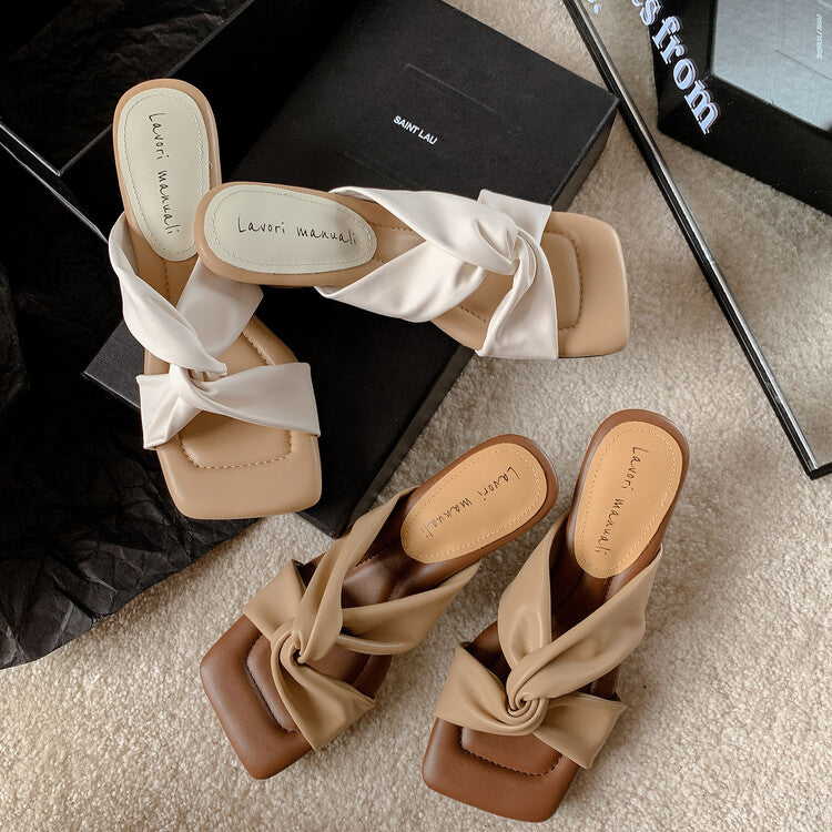 Karin Luna In Stock Spot Goods Sheepskin Version~ Cross Strap Square Toe High Heel Slippers