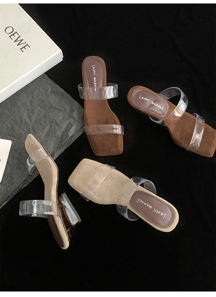 Karin Luna Hot-Selling Amber Element~Spot Goods Spot Goods Transparent tpu   Minimalist Square-Toed One-Strap Slippers