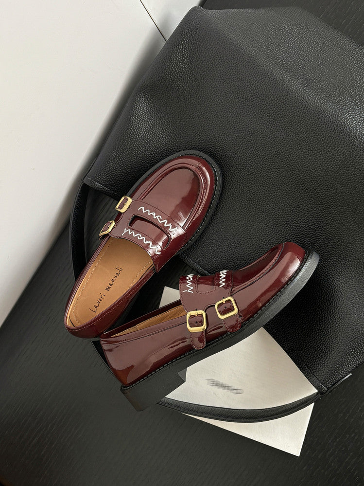 Karin Luna In Stock Spot Goods  Retro Style Slip-On Metal Buckle Loafers