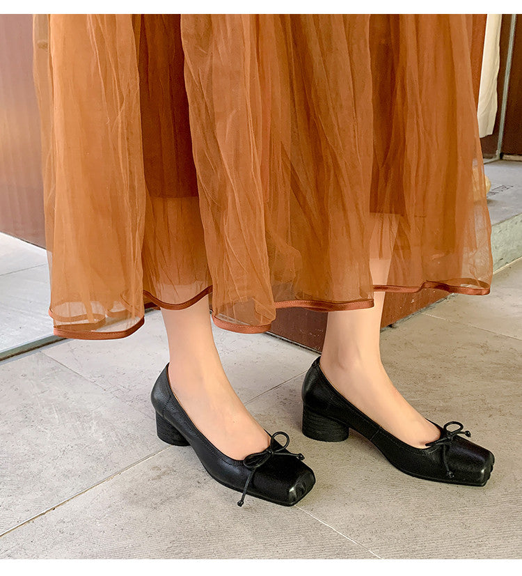 Karin Luna In Stock In Stock ~Full leather inside and out Pig Nose Bow Retro Thick Heel Mary Jane Shoes