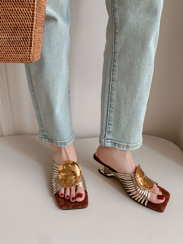 Karin Luna Bestseller Popular New Image  Comes with data plan included Resort Style Irregular Heel Thin Strap Slippers