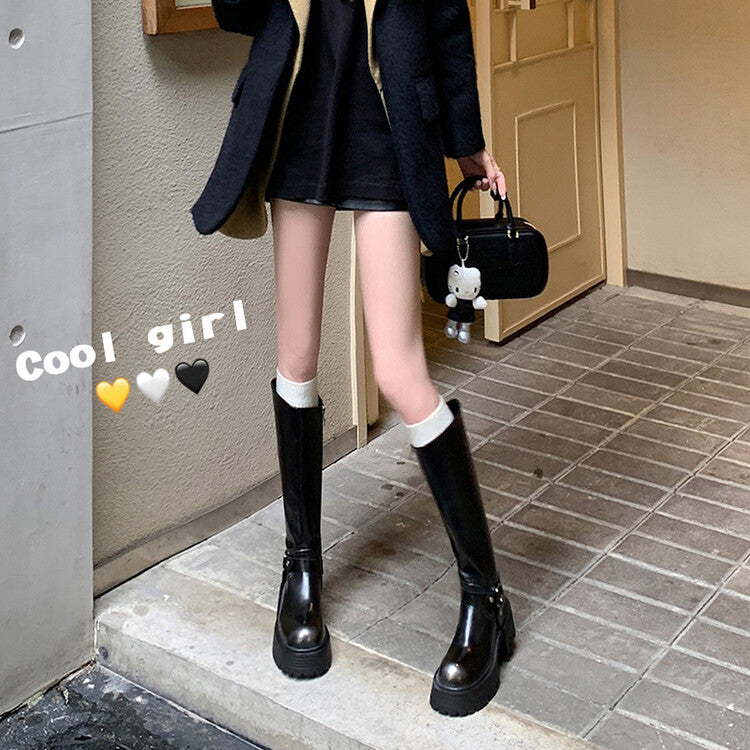 Karin Luna In Stock In Stock Slimming Diagonal Cut Tube Top  Best-selling in stock Retro Metal Buckle Thick-Soled Long Boots