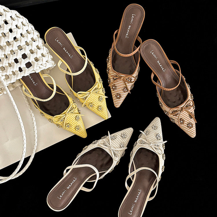 Karin Luna In Stock Spot Goods  Elegant Floral Pointed Toe Rhinestone Slippers