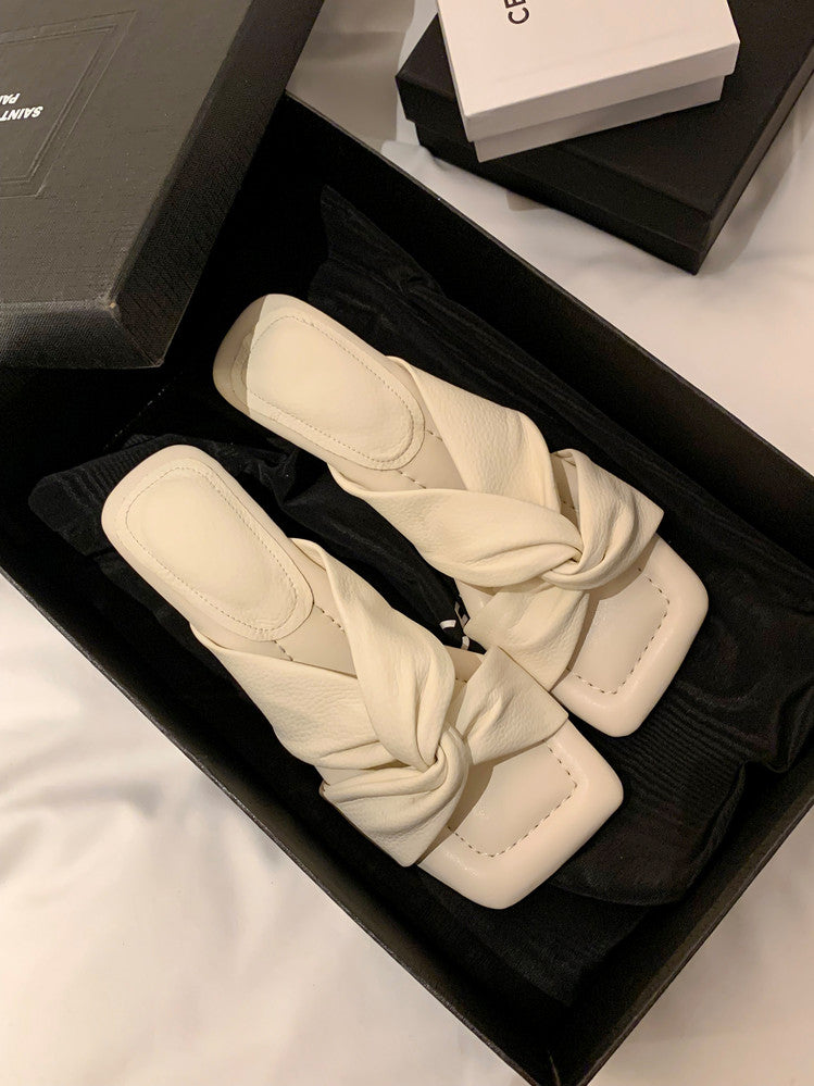 Karin Luna In Stock In Stock  Comfortable Cross Strap  Airy High Heel Square Toe Slippers