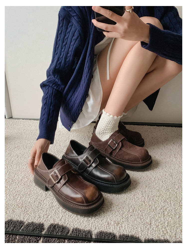 Karin Luna In Stock Spot Goods Metal Round Toe Cow Leather Thick Sole Flats
