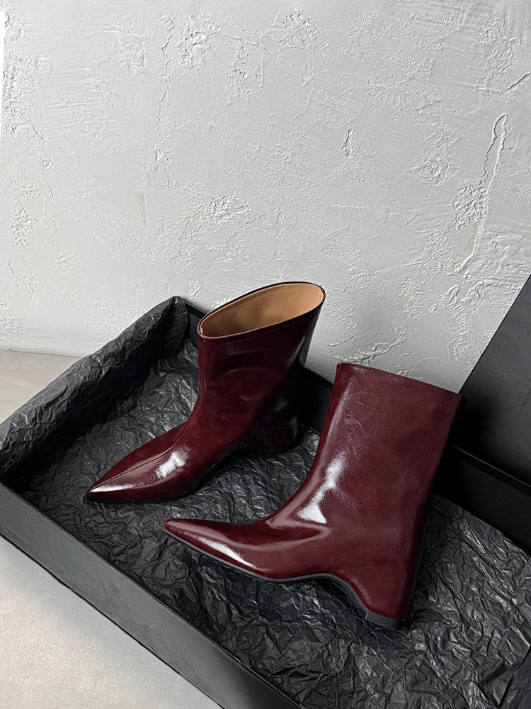 Karin Luna Elegant Pointed Toe Hidden Wedge Short Boots