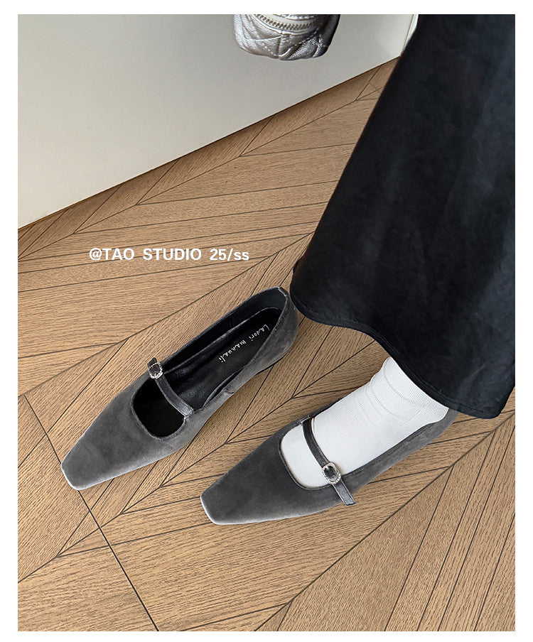 Karin Luna In Stock Spot Goods  Elegant Square-Toe One-Strap Height-Increasing Flats